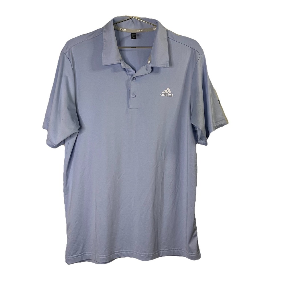 adidas Men's M Light Blue Golf Polo Shirt Polyester Short Sleeve
